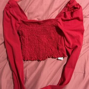 Topshop Red Smocked Blouse
